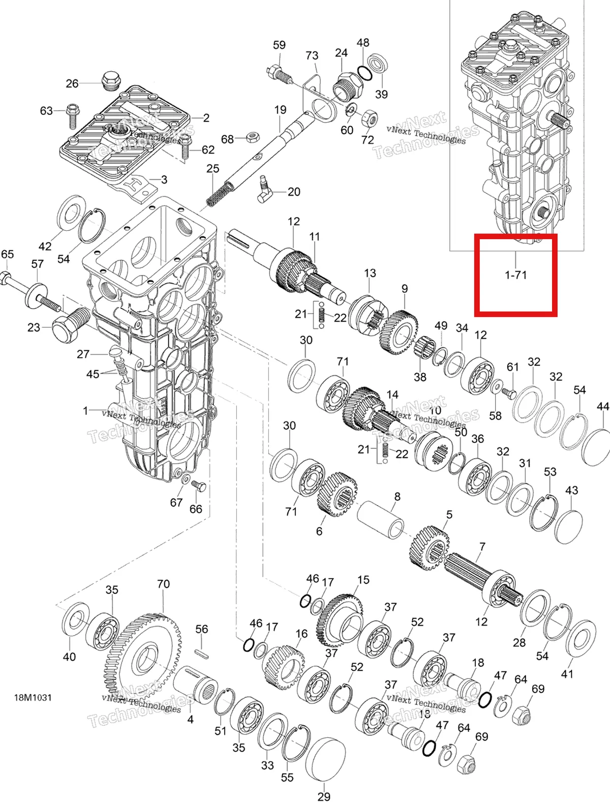 Деталь 605612000 (Деталь Transmission Ass'y. Includes 1 To 71. Includes 1 To 71) на схеме узла 2010 Ski-Doo Skandic SUV 550F Transmission