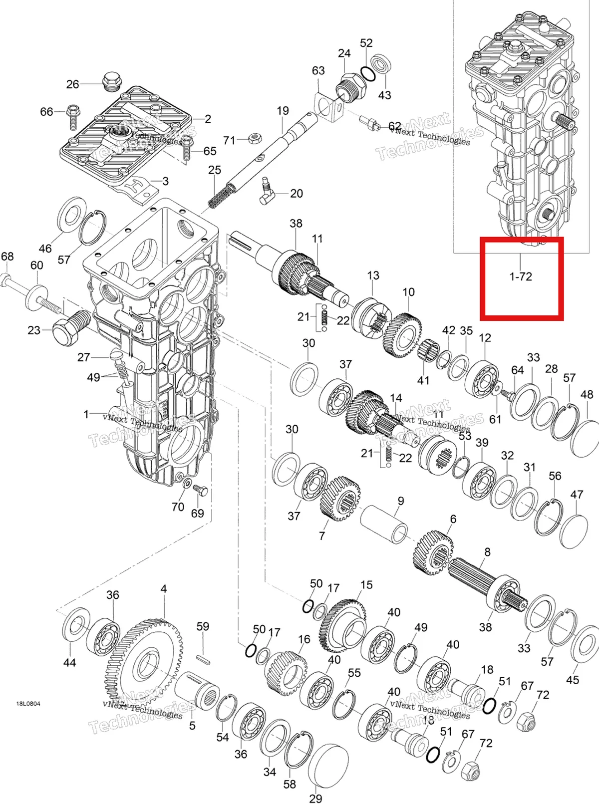 Деталь 605612006 (Деталь Vaihteisto (1,89 Hp) (870156343). Includes 1 To 72) на схеме узла 2008 Ski-Doo Expedition V-1300 Transmission