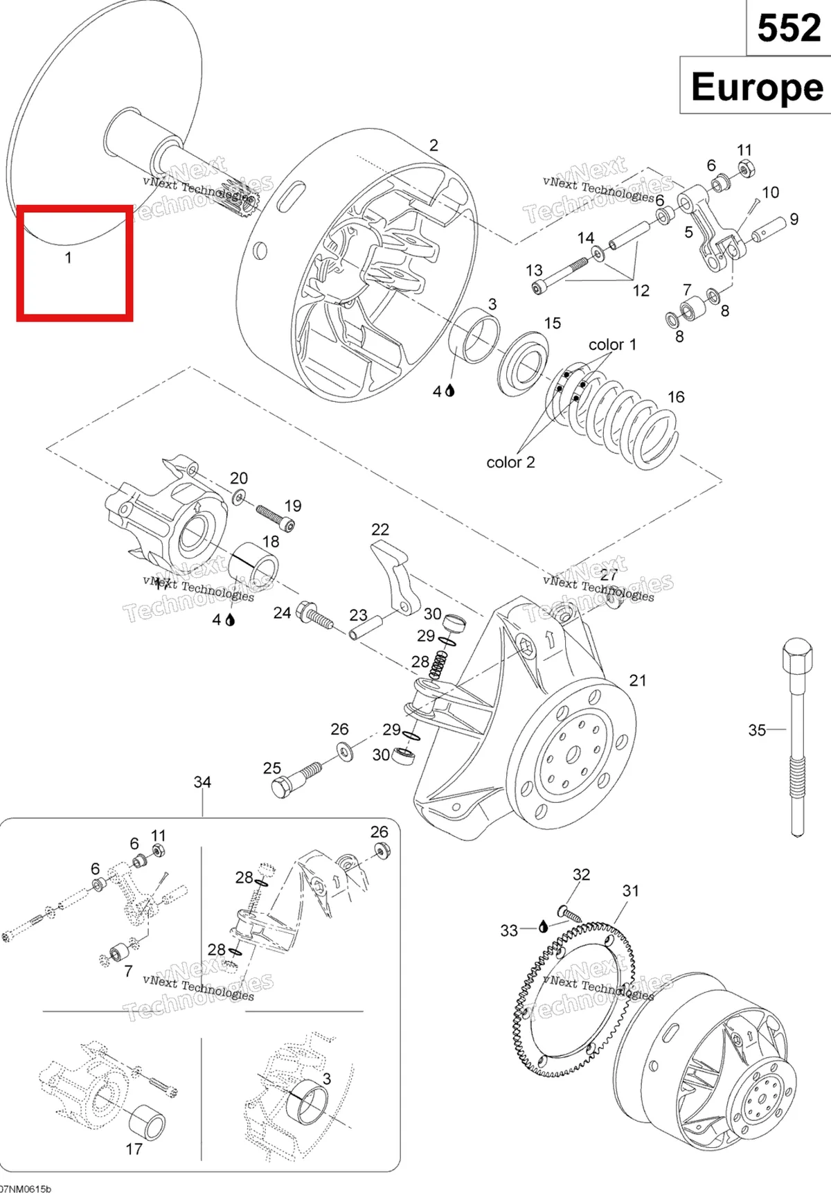 Деталь 605614015 на схеме узла 2006 Ski-Doo Skandic SUV 550F Drive Pulley 552, Europe