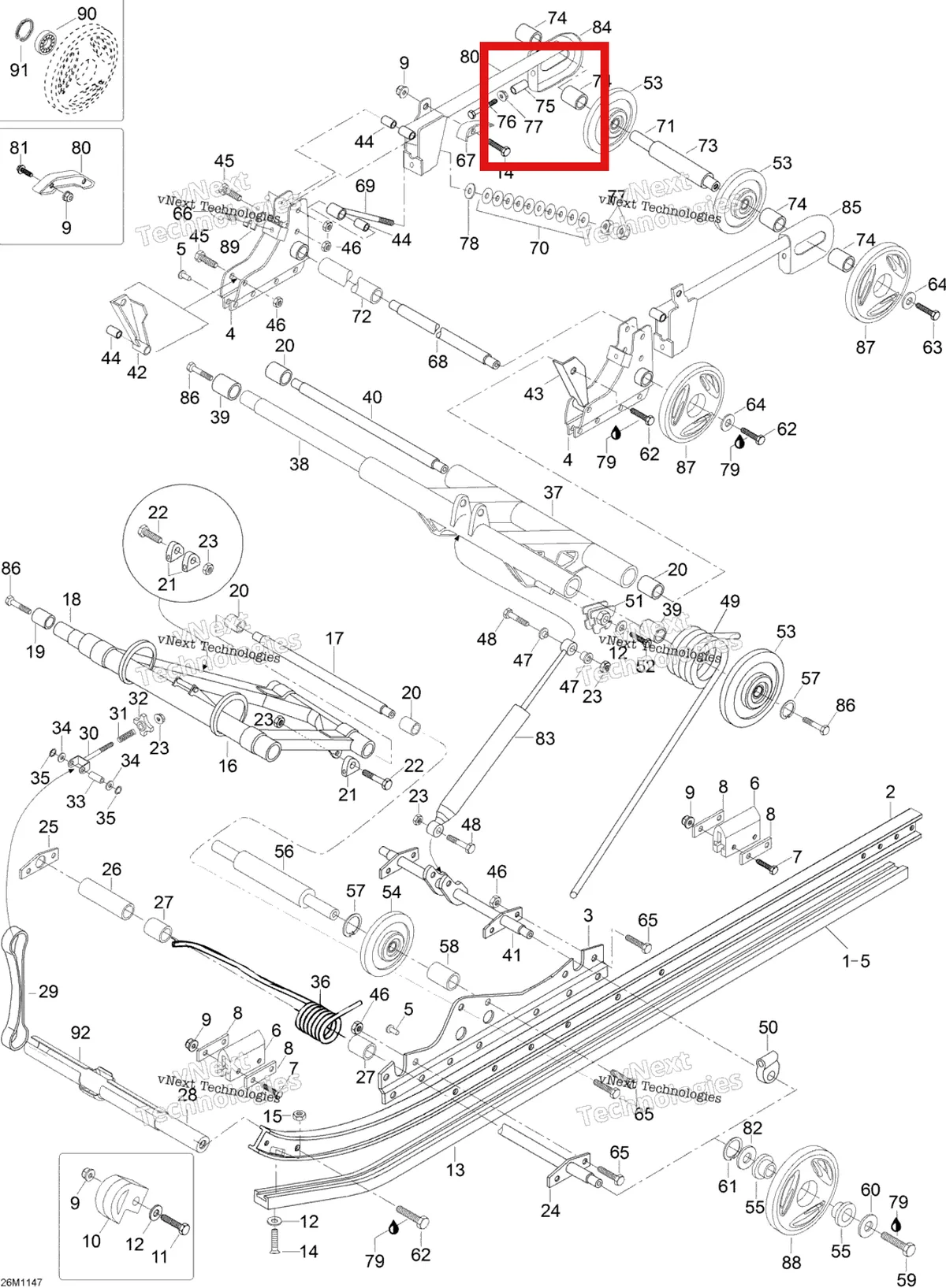 Деталь 605633002 (Проставка) на схеме узла 2012 Ski-Doo Skandic SWT V800 YetiII Rear Suspension