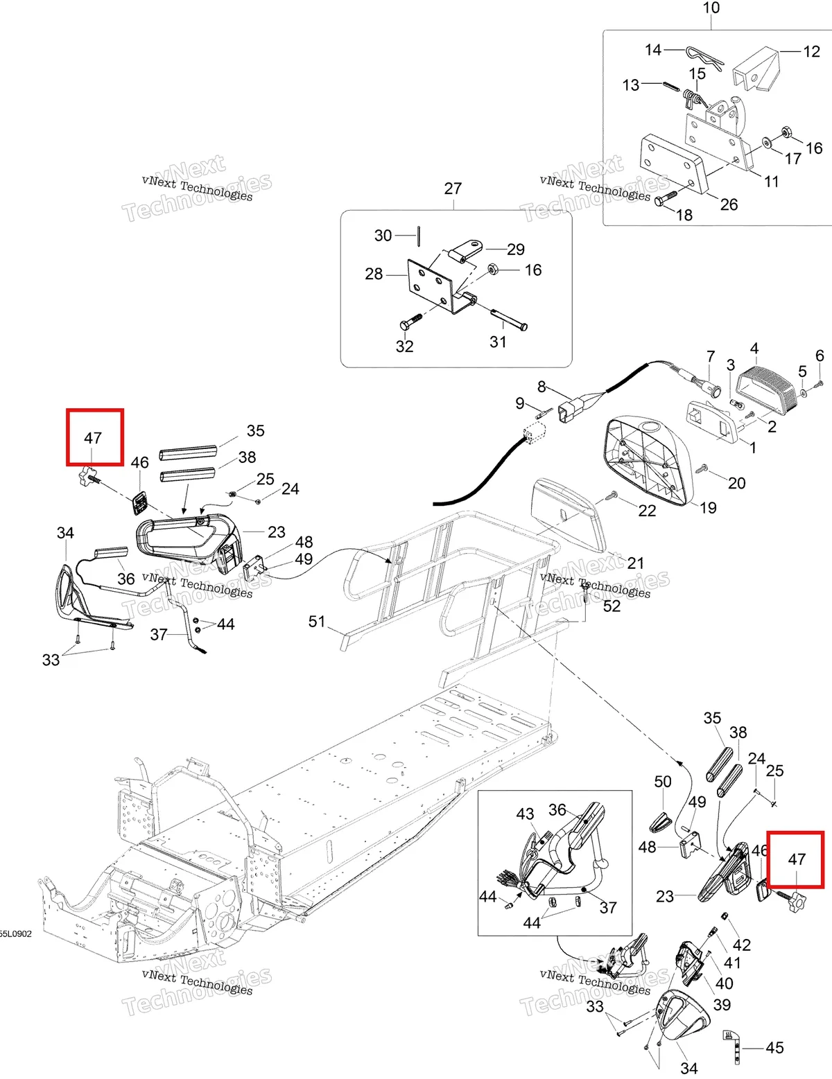 Деталь 605640015 (Деталь Handle M8 X 80) на схеме узла 2009 Ski-Doo Expedition TUV 600 H.O. SDI Luggage Rack