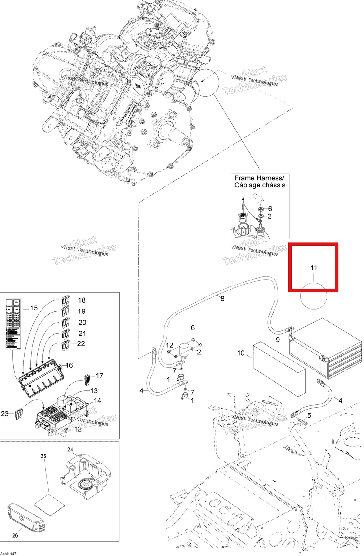 Деталь 605676001 (Уплотнительное кольцо) на схеме узла 2012 Ski-Doo Skandic SWT V800 YetiII Battery And Starter
