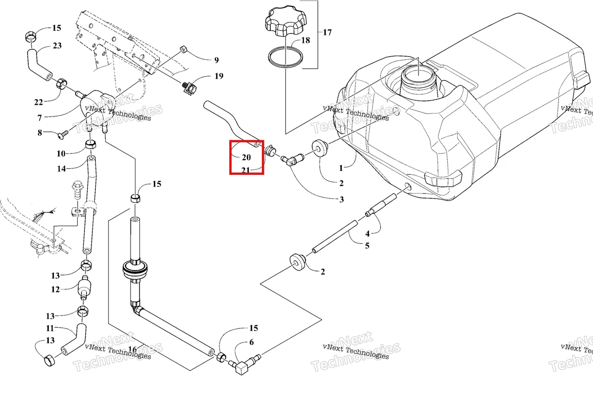 Деталь 6101-009 на схеме узла 2026 Ski-Doo MXZ 200 Gas Tank And Fuel Pump