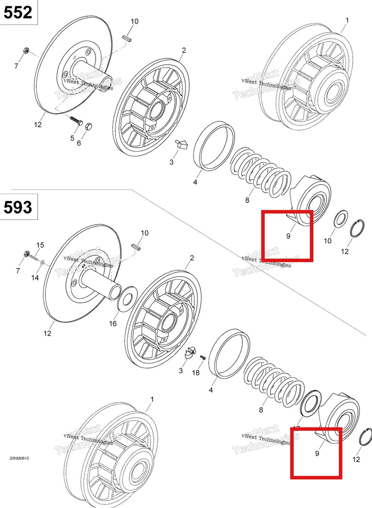 Деталь 619000008 на схеме узла 2006 Ski-Doo Skandic SUV 550F Driven Pulley , 500F Suv