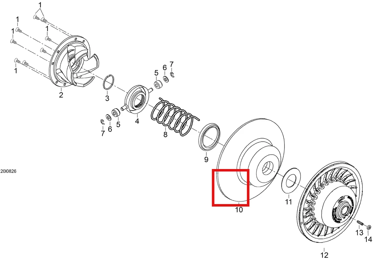 Деталь 619100012 (Деталь Spring, Red/black) на схеме узла 05- Driven Pulley