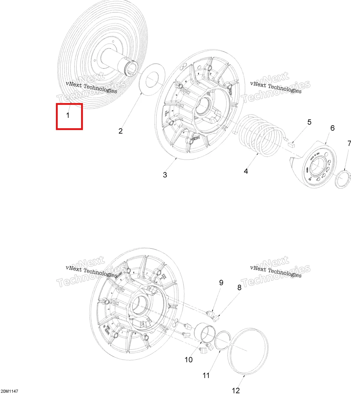 Деталь 619100024 (Деталь Fixed Flange) на схеме узла 2012 Ski-Doo Skandic SWT V800 YetiII Driven Pulley