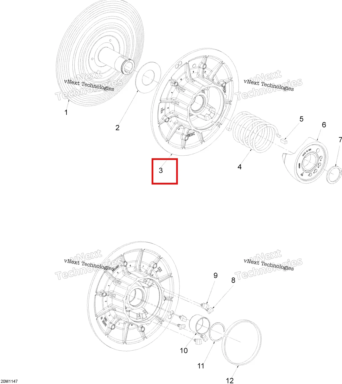 Деталь 619100026 (Деталь Sliding Flange Ass'y) на схеме узла 2012 Ski-Doo Skandic SWT V800 YetiII Driven Pulley