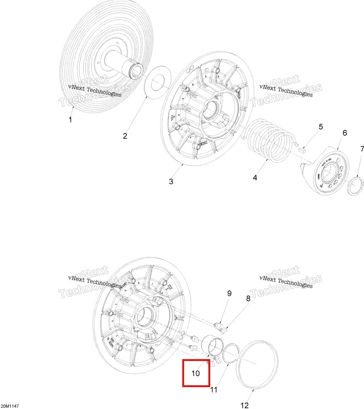 Деталь 619100032 (Втулка) на схеме узла 2012 Ski-Doo Skandic SWT V800 YetiII Driven Pulley