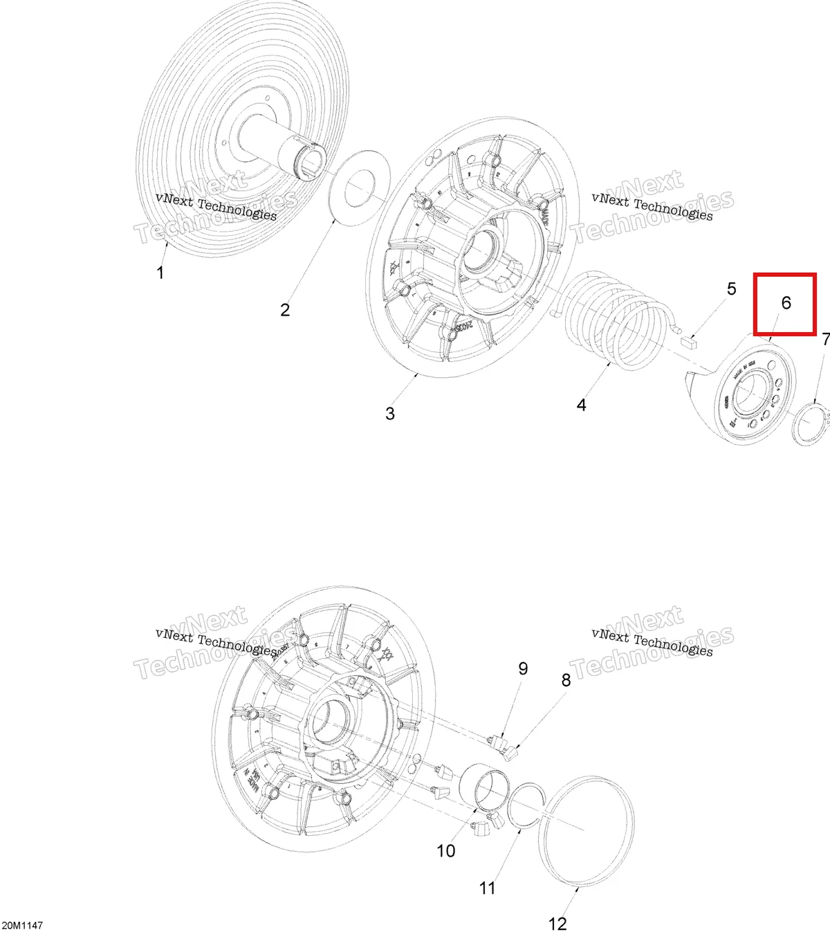 Деталь 619100035 (Деталь Cam 40/30 Degr.) на схеме узла 2012 Ski-Doo Skandic SWT V800 YetiII Driven Pulley