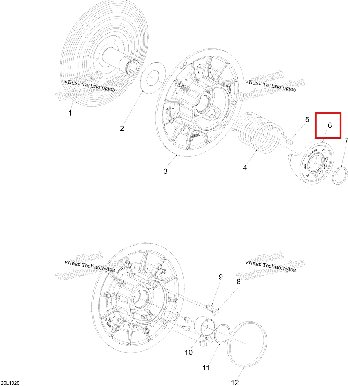 Деталь 619100036 (Деталь Cam 40/30 Degr.) на схеме узла 2010 Ski-Doo Skandic WT 600 Driven Pulley