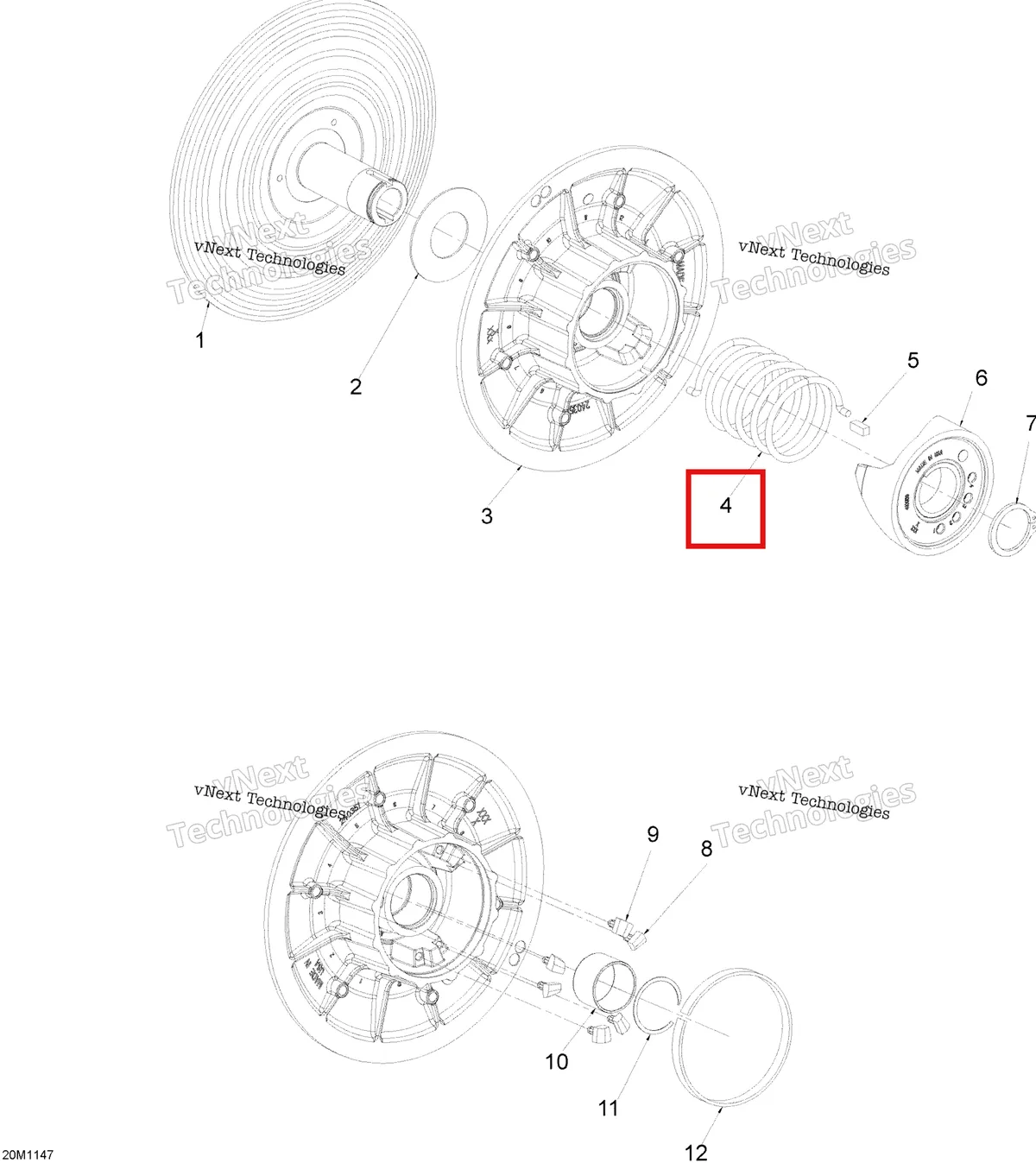 Деталь 619100037 (Пружина) на схеме узла 2012 Ski-Doo Skandic SWT V800 YetiII Driven Pulley