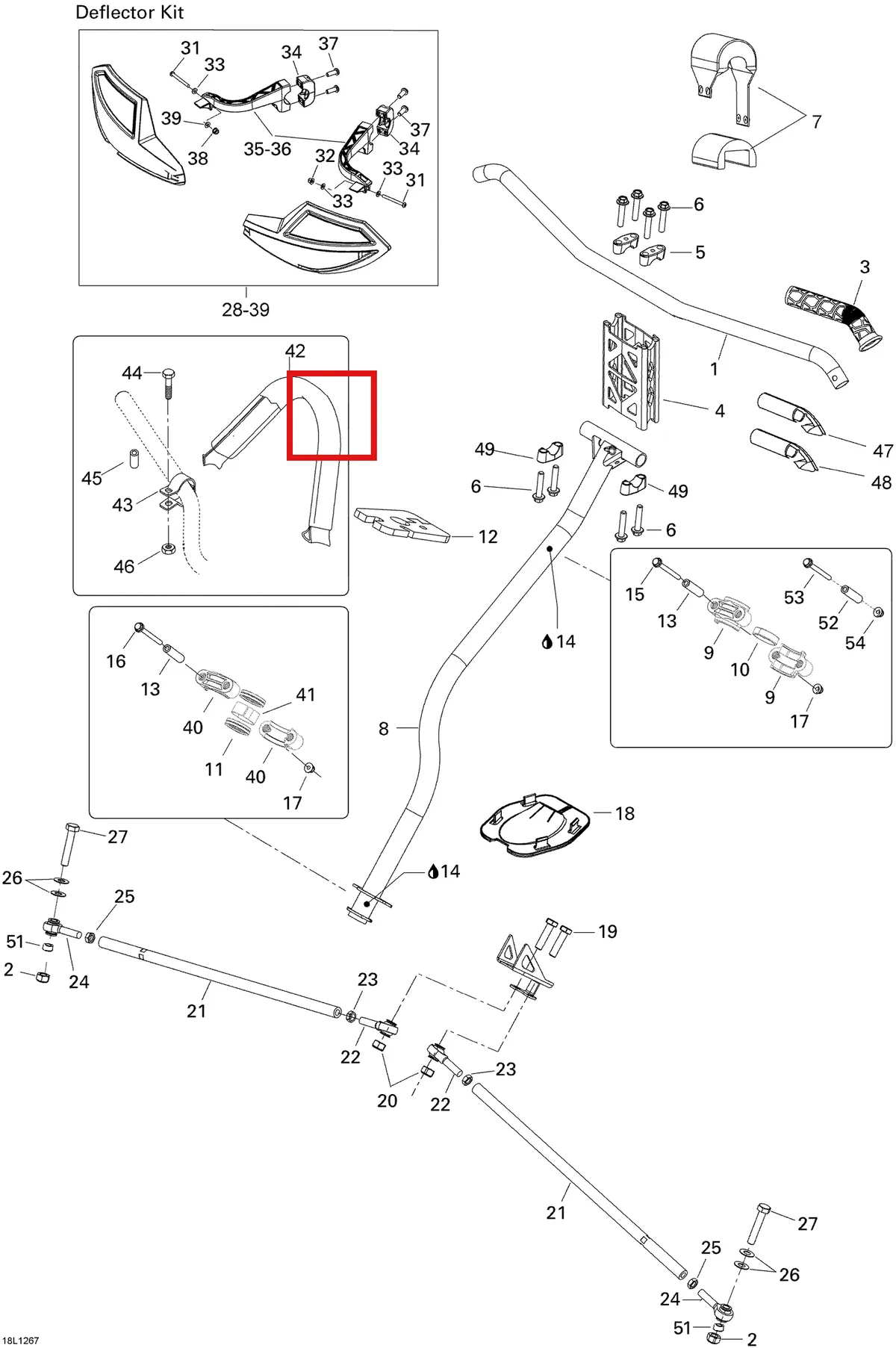 Деталь 619400081 (Деталь Deflector Kit, Incl. 28-39) на схеме узла 07- Steering System