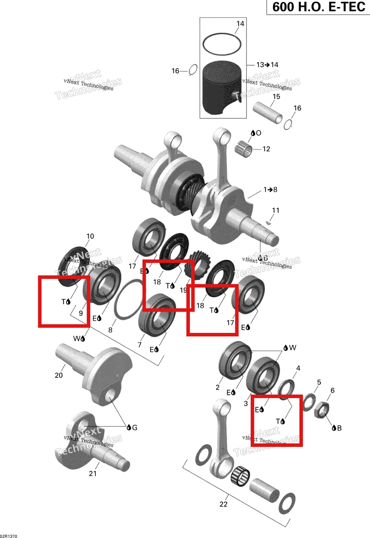Деталь 619600023 (Деталь Petamo Grease, Ghy133n, 400 G) на схеме узла 2013 Ski-Doo EXPEDITION LE 600HOE, REV XU Crankshaft And Pistons