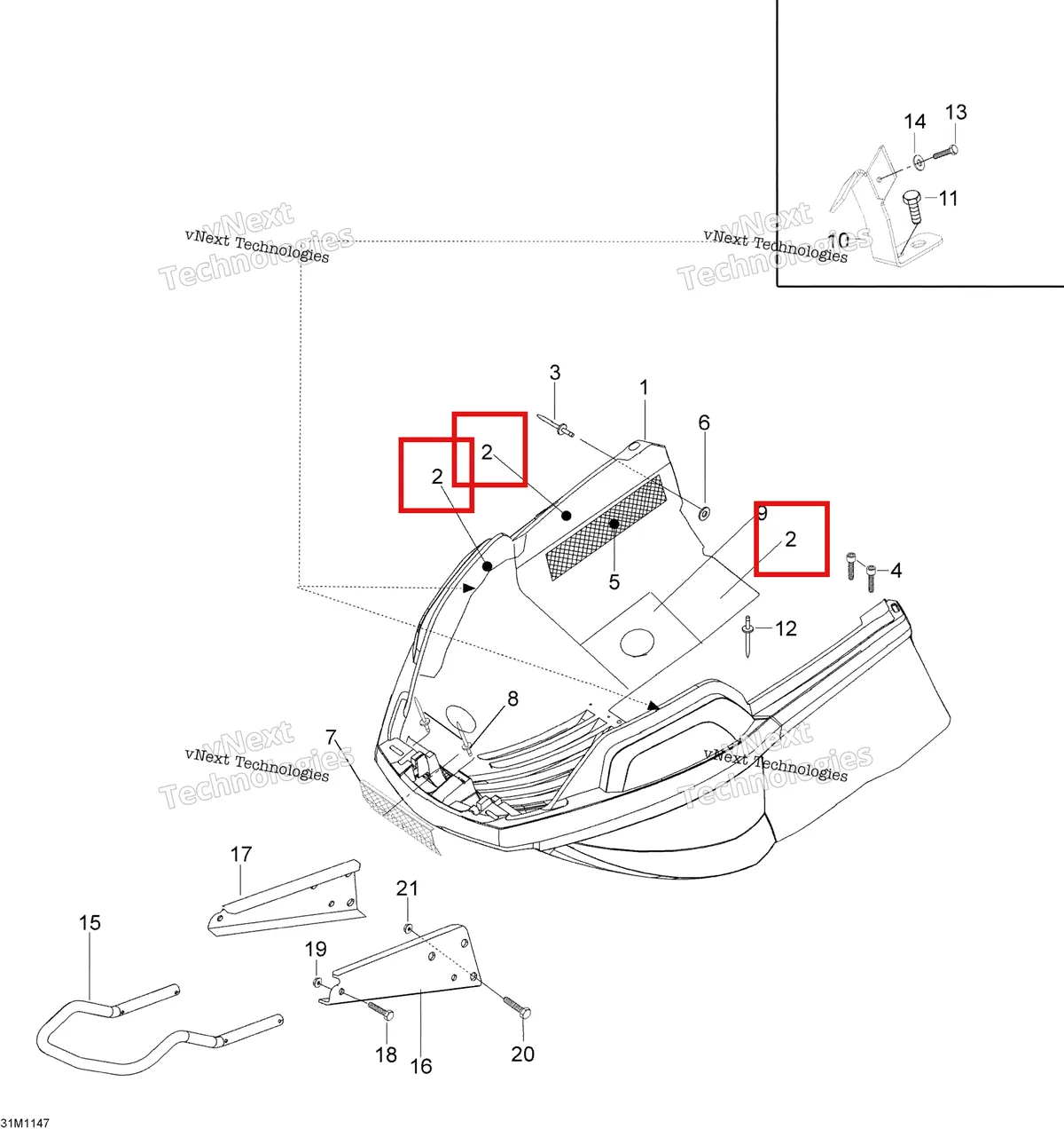 Деталь 619690002 (Светоотражающие Лист) на схеме узла 2012 Ski-Doo Skandic SWT V800 YetiII Bottom Pan