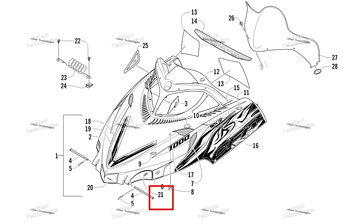 Деталь 6606-044 на схеме узла Hood And Windshield Assembly