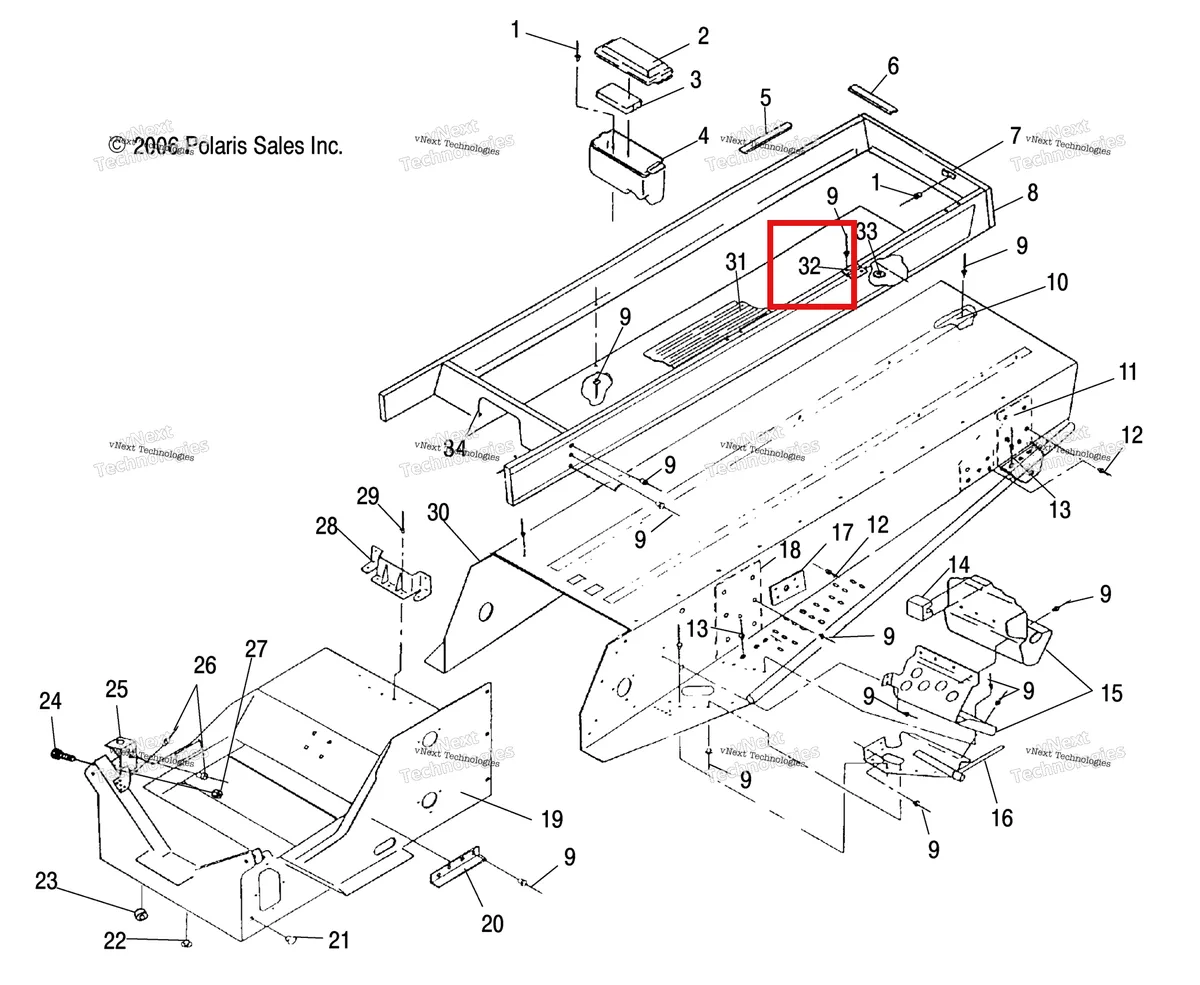 Деталь 7020023 (Петля плоский Polaris Widetrak LX (2006) (7020023)) на схеме узла Tunnel