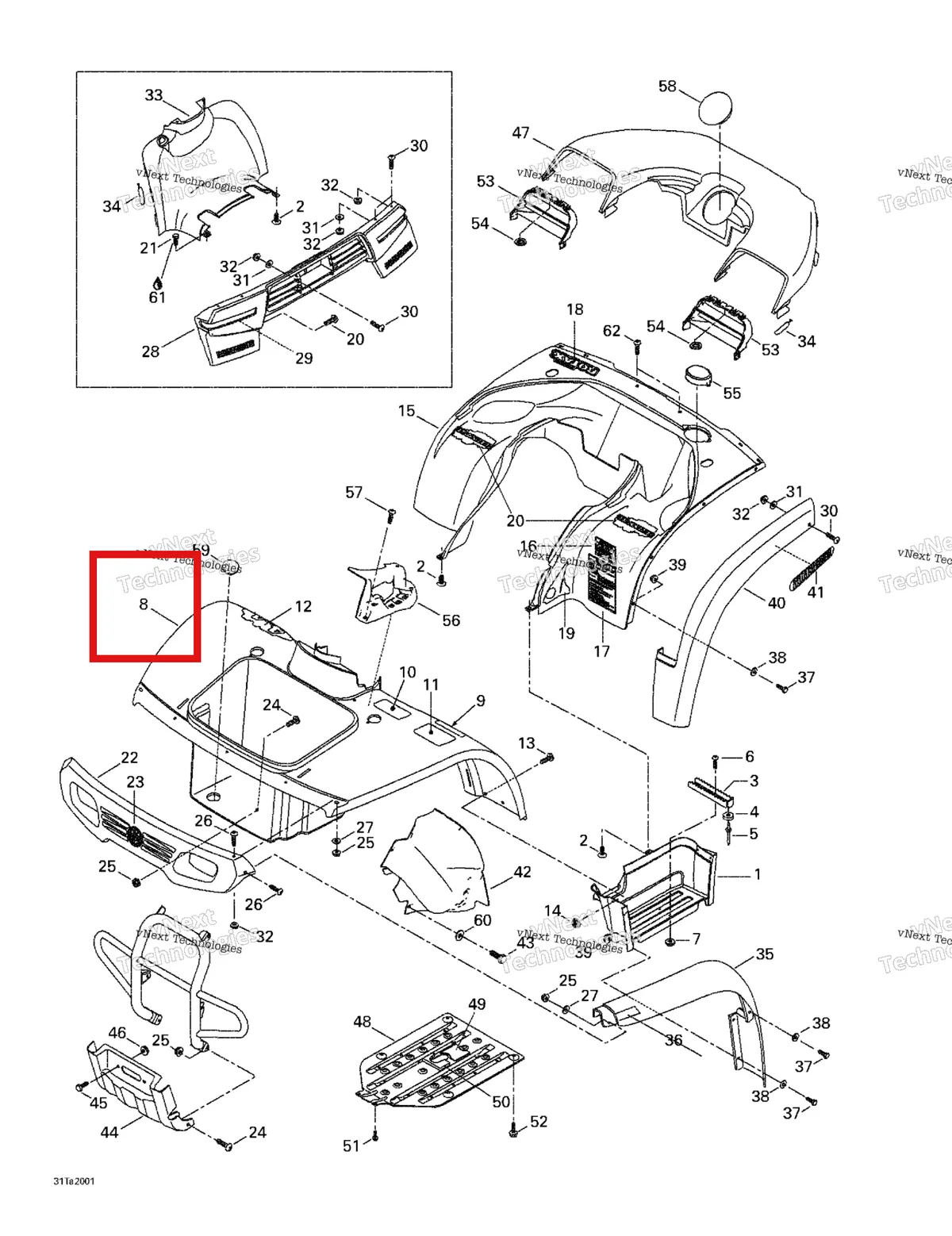Деталь 703500009 на схеме узла 1999 Can-Am Traxter, 7400/ 7401/7413/7414 Body And Accessories