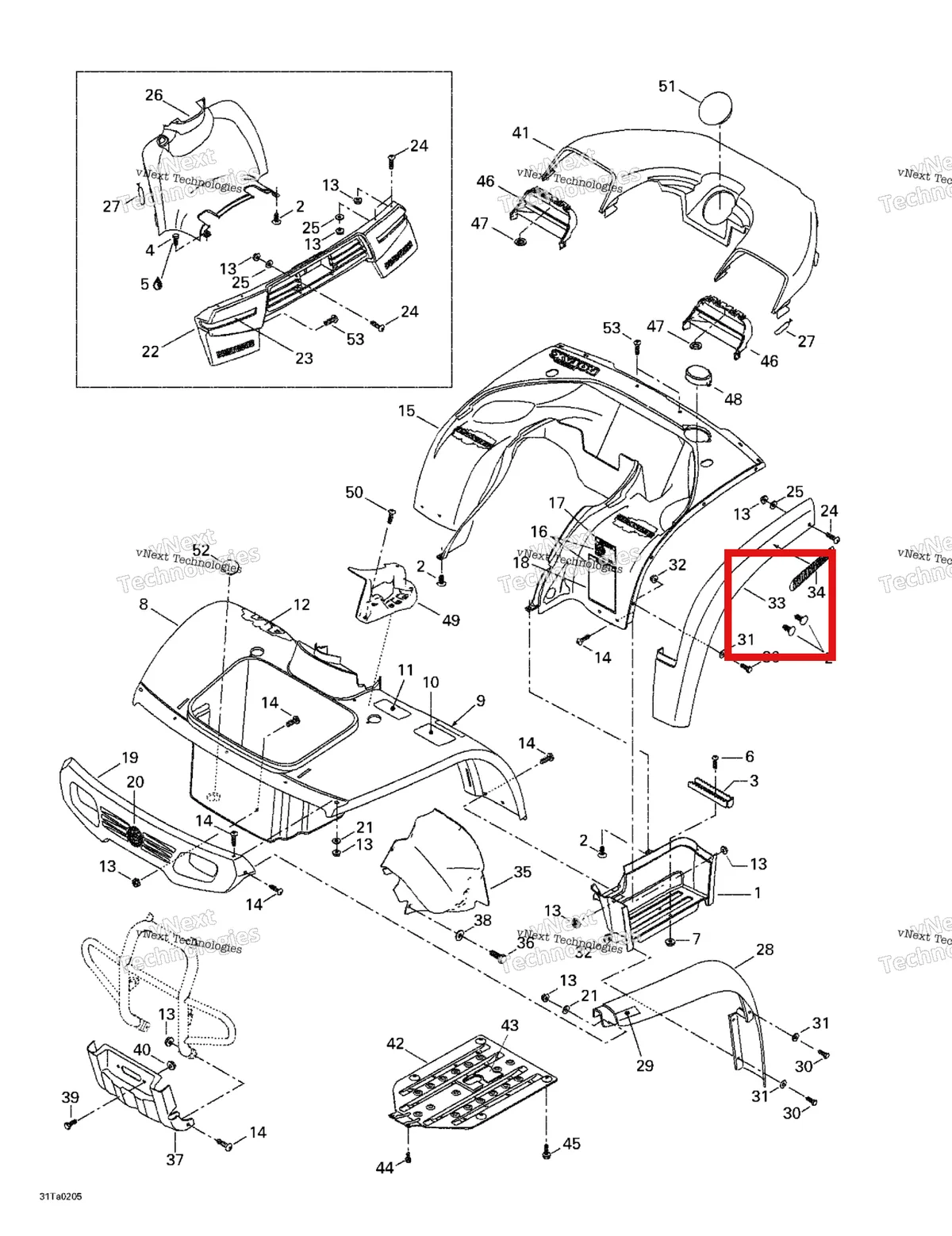 Деталь 703500016 на схеме узла 2002 Can-Am Traxter Autoshift Body And Accessories