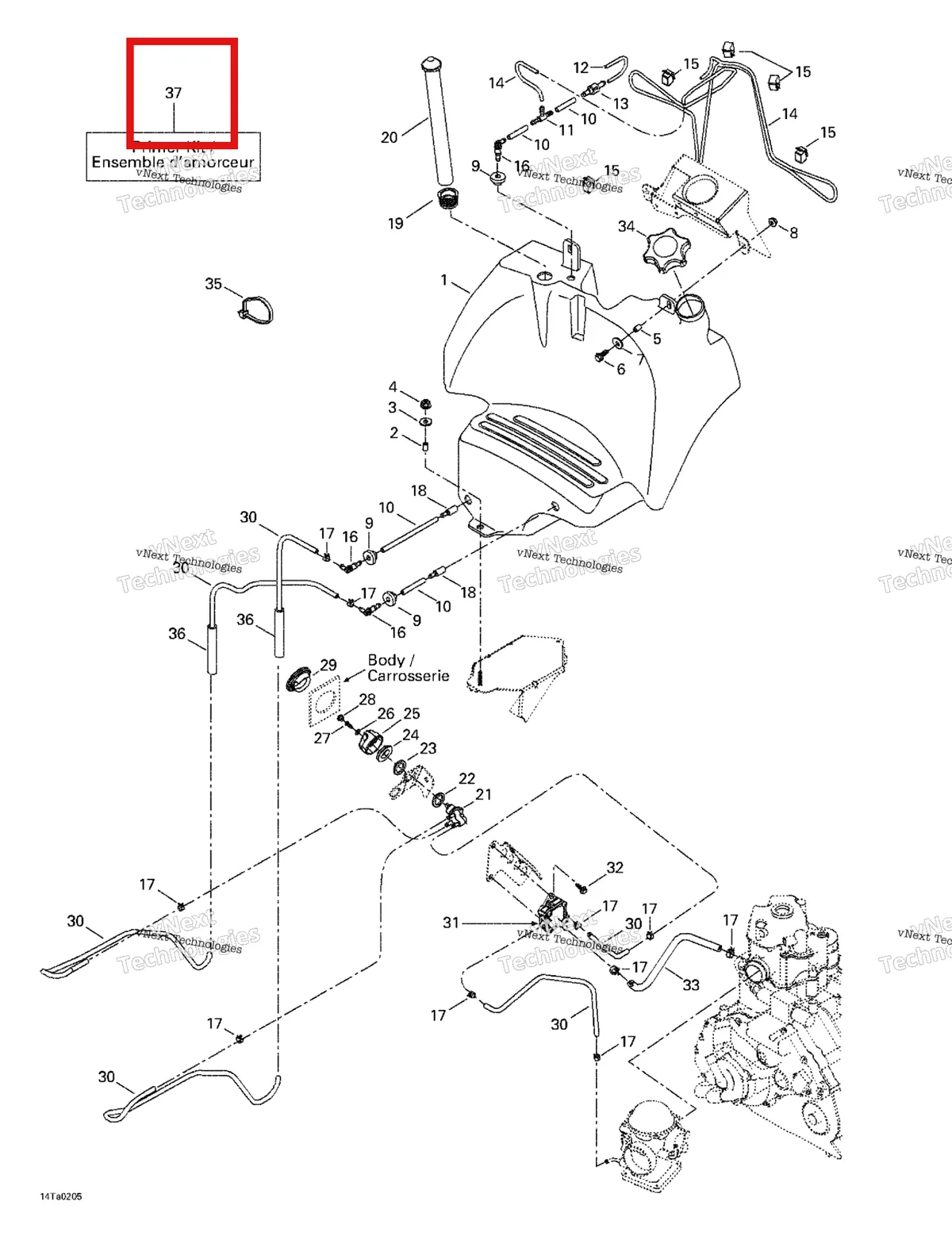 Деталь 703500045 на схеме узла 2002 Can-Am Traxter Autoshift Fuel Tank