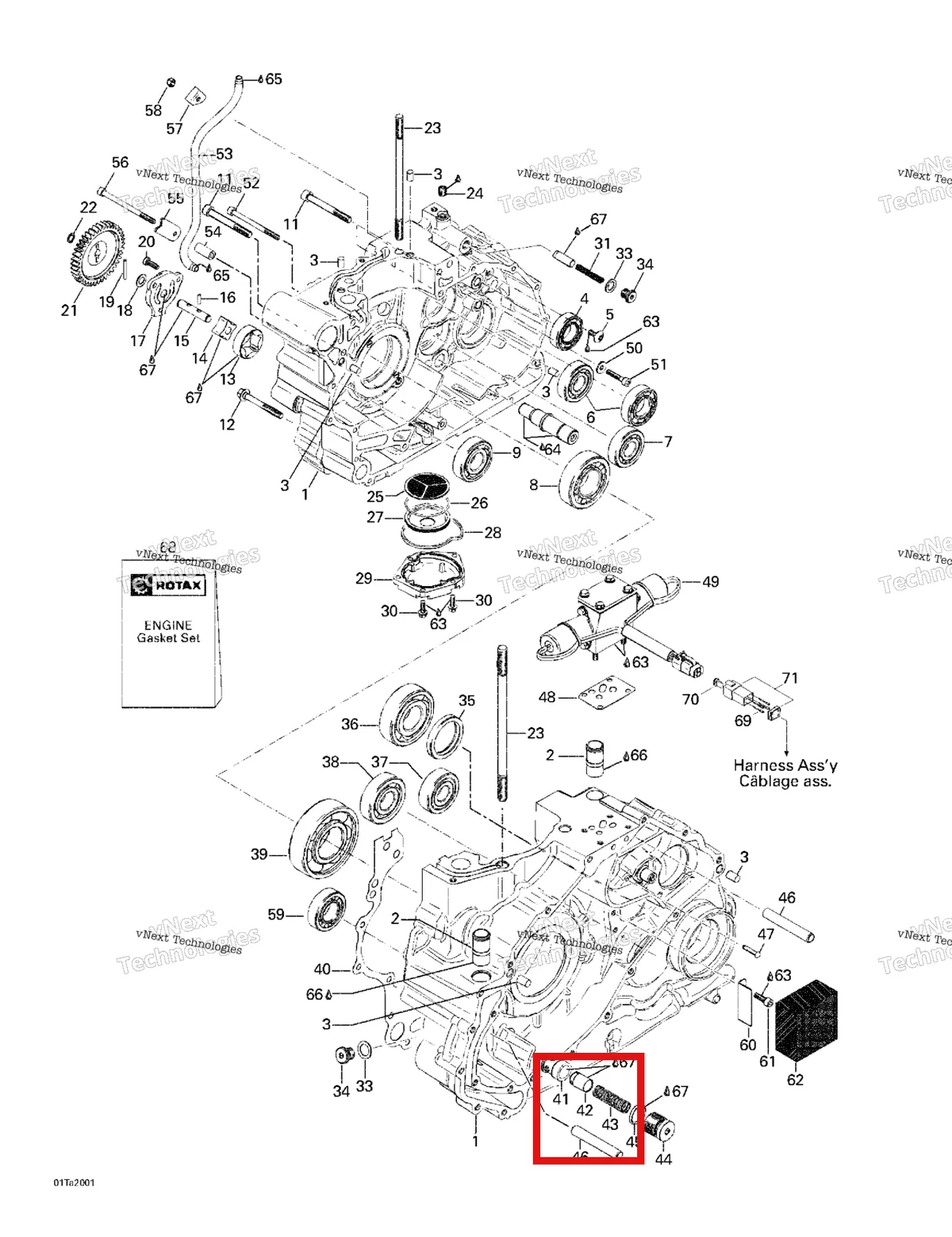 Деталь 703500046 на схеме узла 1999 Can-Am Traxter, 7400/ 7401/7413/7414 Crankcase