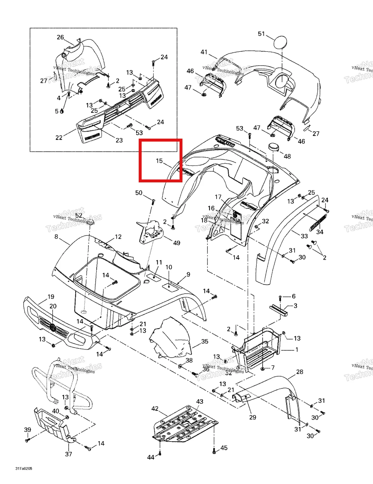 Деталь 703500113 на схеме узла 2002 Can-Am Traxter Autoshift Body And Accessories