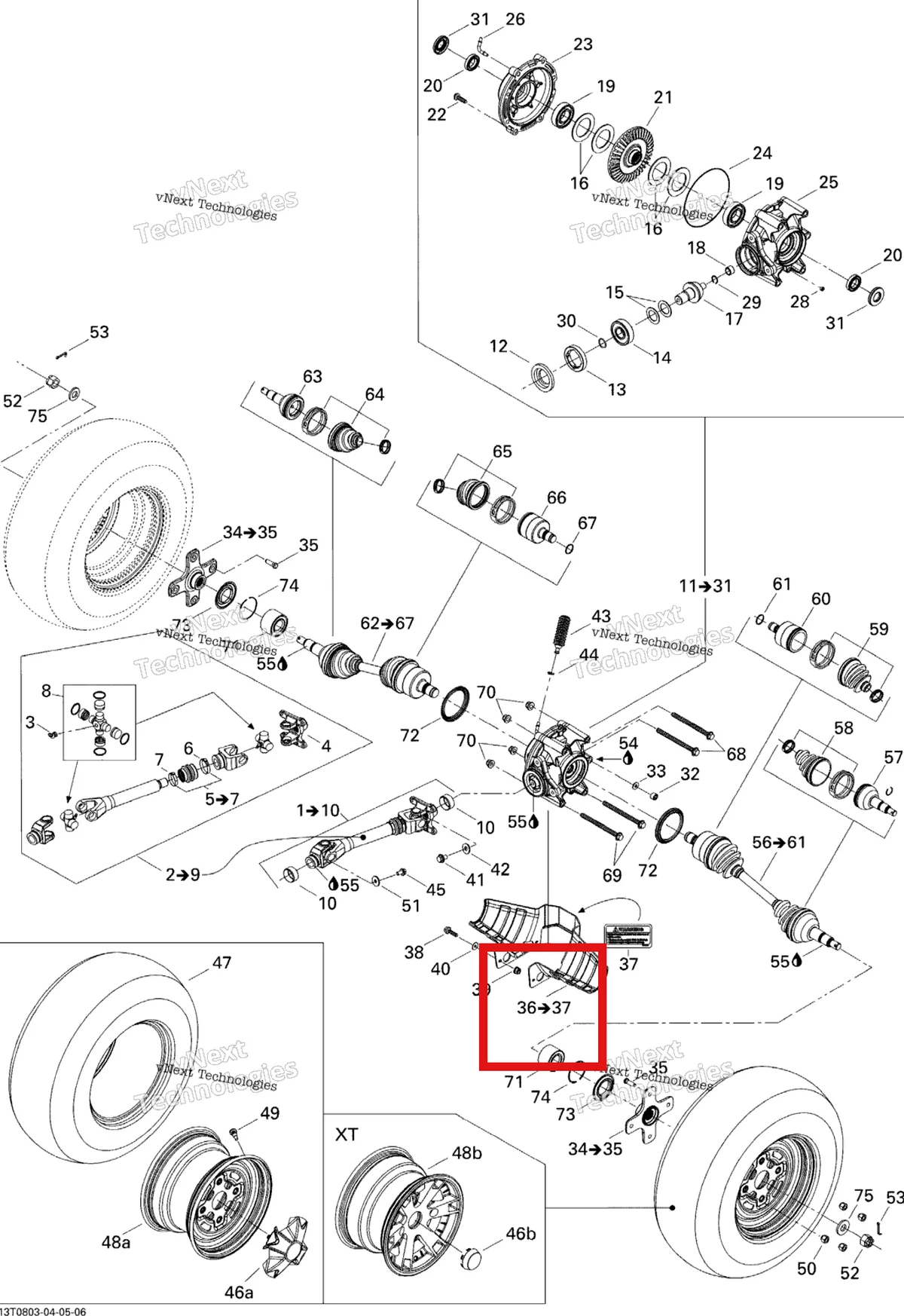 Деталь 703500289 (Защита комплект включает 36 to 37 Can-Am Outlander MAX 800 XT (2008) (703500289)) на схеме узла 2008 Can-Am Outlander MAX 400 EFI STD Drive System, Rear Std