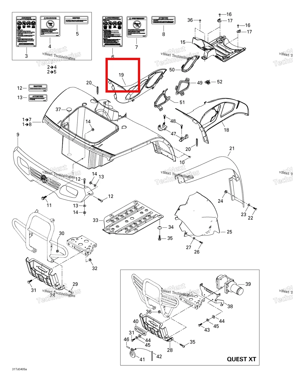 Деталь 703500333 на схеме узла 2004 Can-Am Quest STD Body And Accessories, Front View