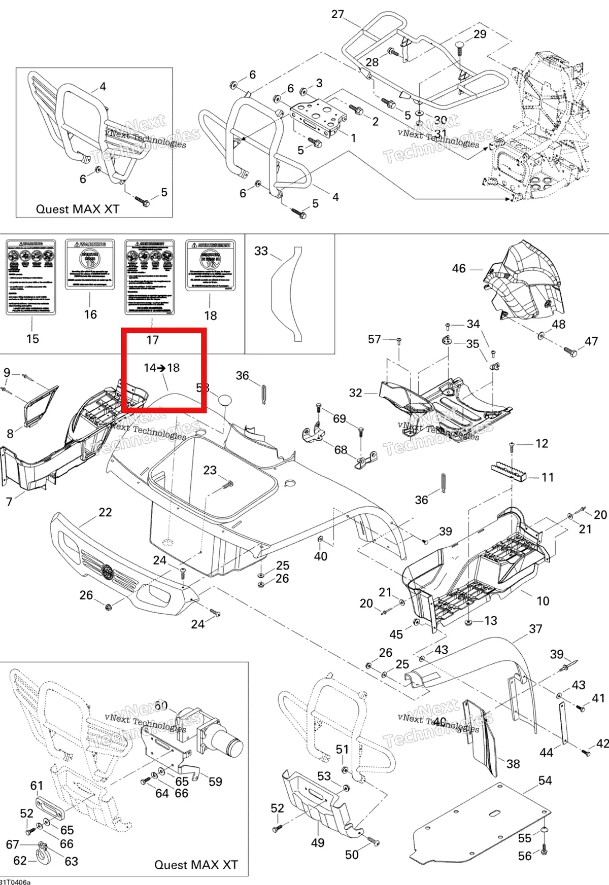 Деталь 703500402 на схеме узла 2004 Can-Am Quest MAX Body And Accessories, Front View