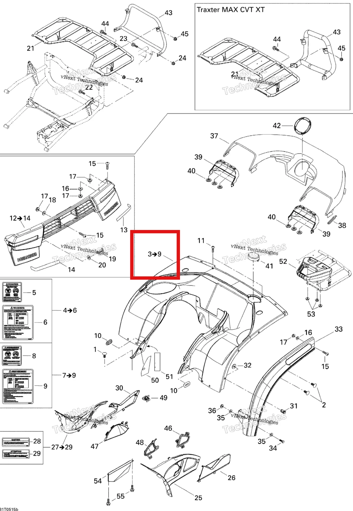Деталь 703500464 на схеме узла 2005 Can-Am Traxter Max CVT 650 Body And Accessories, Rear View