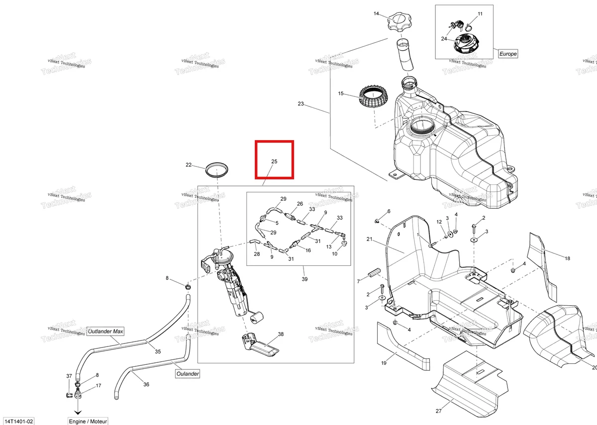 Деталь 703500766 на схеме узла 2014 Can-Am OUTLANDER 400 EFI, STD, XT Fuel System