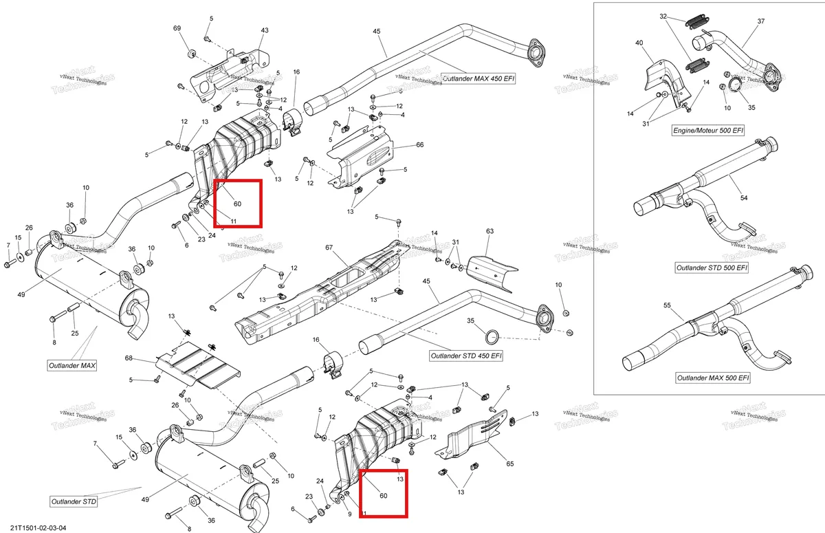Деталь 703500816 на схеме узла 2015 Can-Am OUTLANDER L 500 EFI Exhaust System