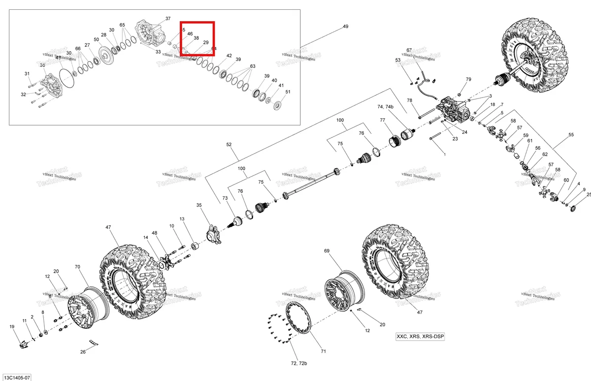 Деталь 703500838 на схеме узла 2014 Can-Am MAVERICK 1000, STD, XRS, XRS-DPS Drive System, Rear