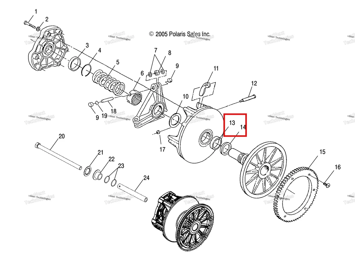 Деталь 7041061 (Пружина Polaris Widetrak LX (2006) (7041061)) на схеме узла Drive Train, Primary Clutch