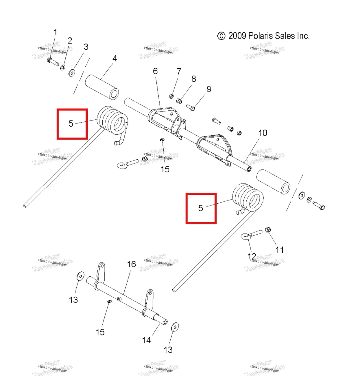 Деталь 7041239-067 (Подвески пружина задний левый Polaris Widetrak LX (2006) (7041239-067)) на схеме узла Suspension, Torque Arm, Rear & Pivot Arm