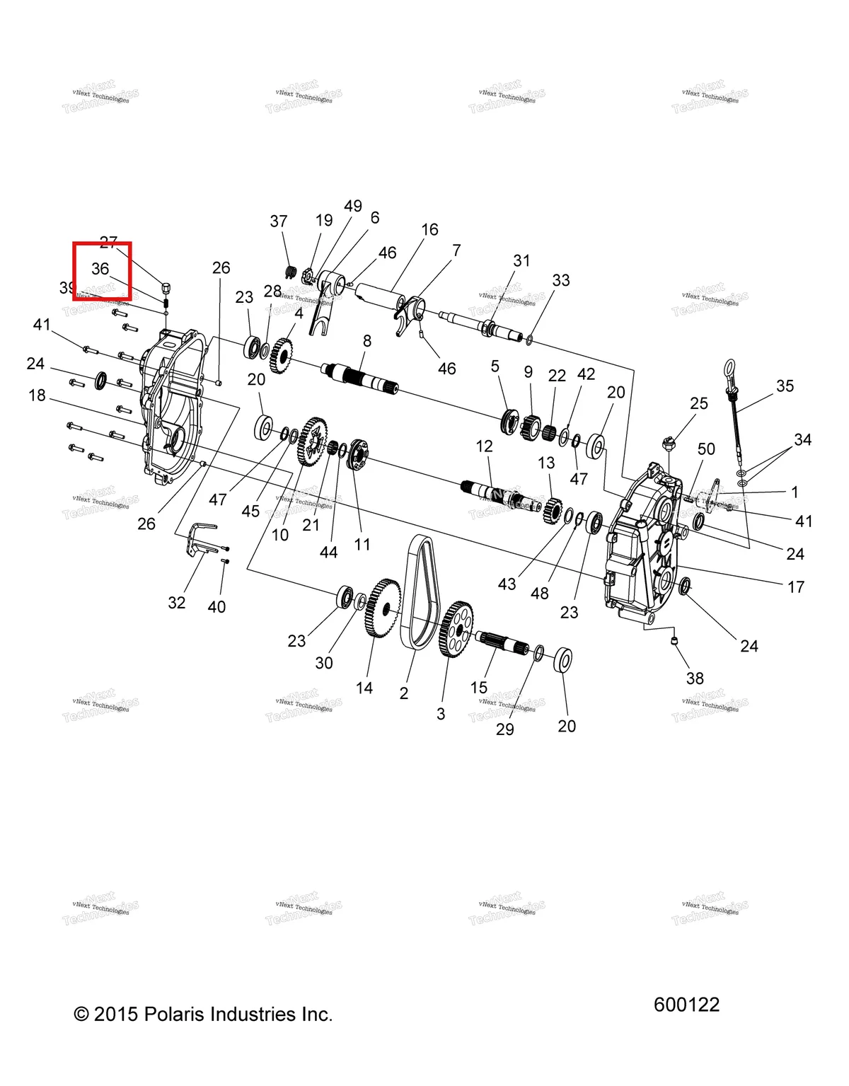 Деталь 7041483 (Фиксатор SHIFTER пружина Polaris Widetrak LX (2006) (7041483)) на схеме узла Drive Train, Gearcase