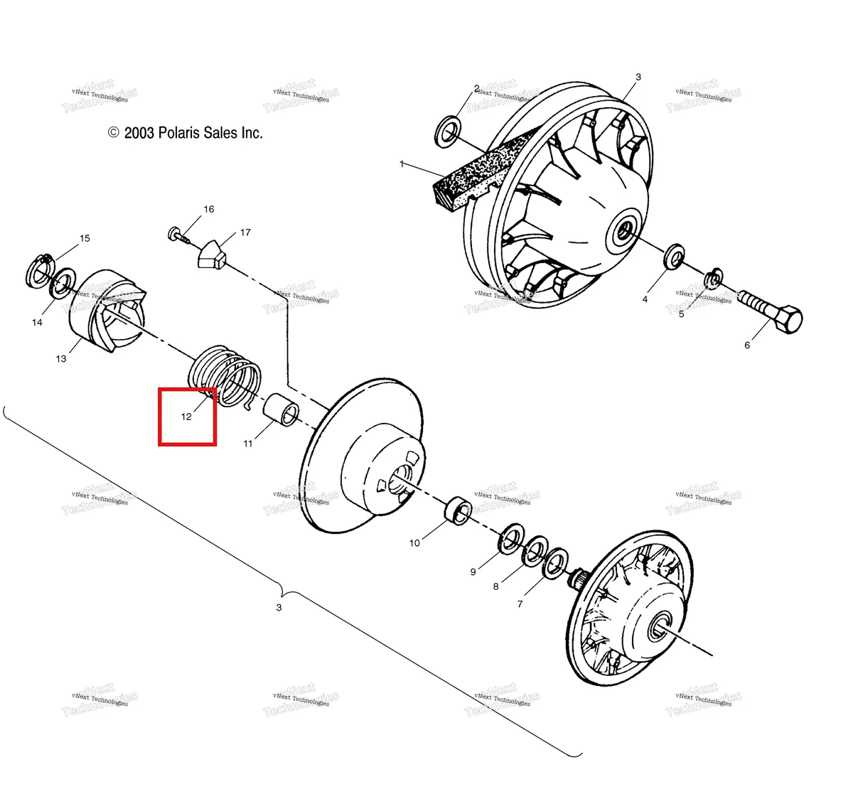 Деталь 7041499 (Вариатор пружина Polaris Widetrak LX (2006) (7041499)) на схеме узла Driven Clutch