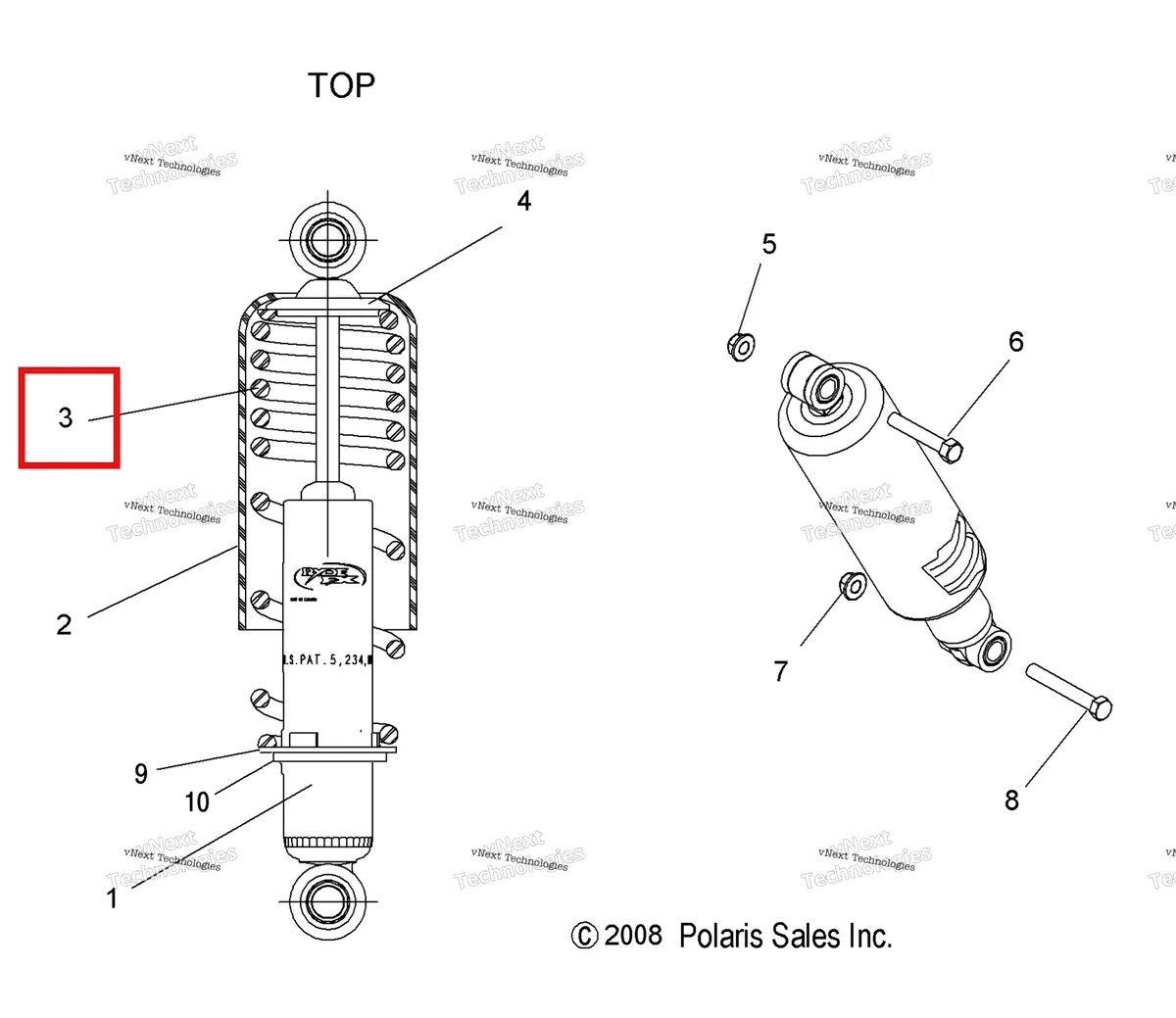 Деталь 7041712-067 на схеме узла Suspension, Shock, Front Track