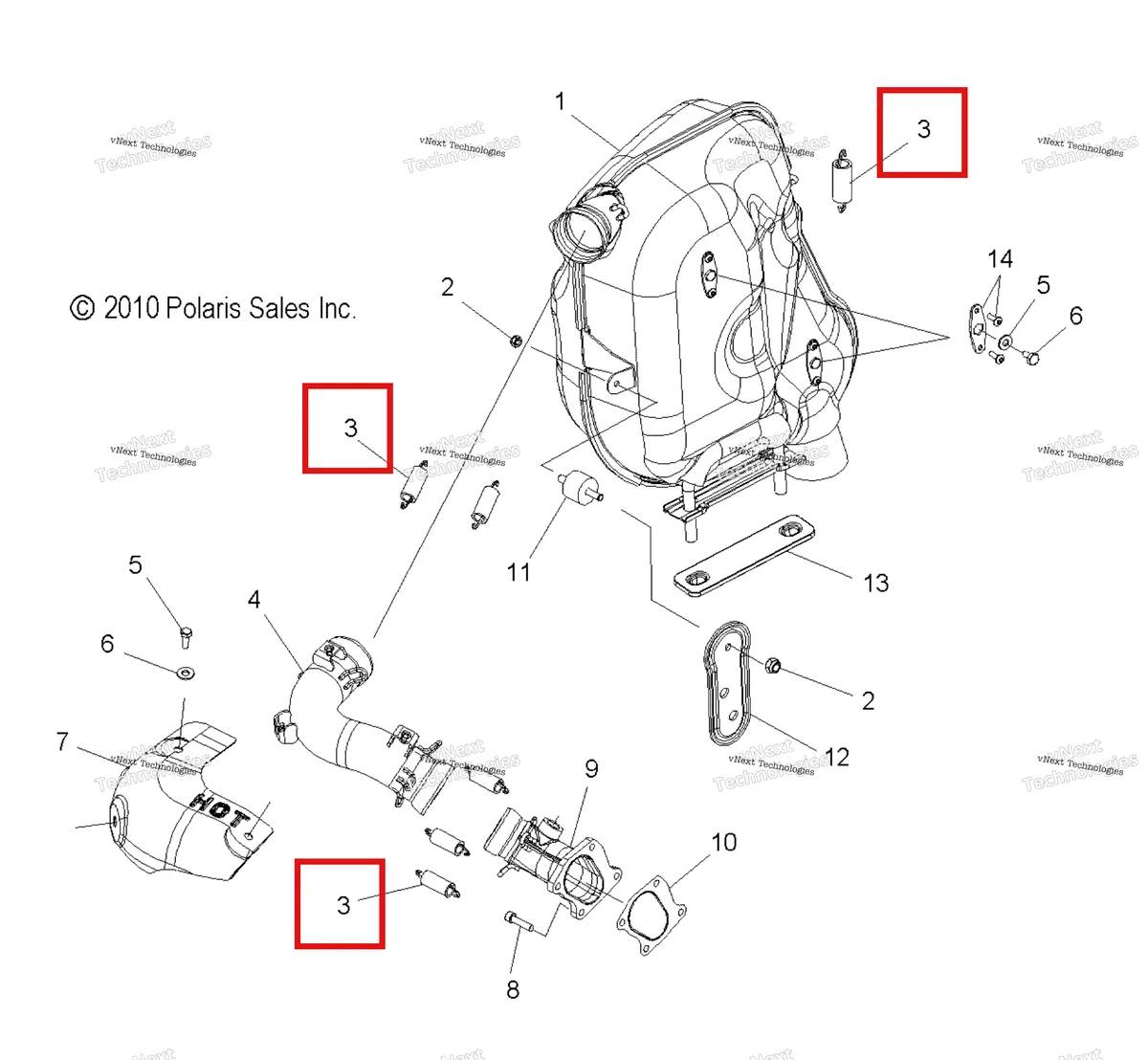 Деталь 7042332 (EXAUST пружина Polaris Widetrak LX (2006) (7042332)) на схеме узла Engine, Exhaust