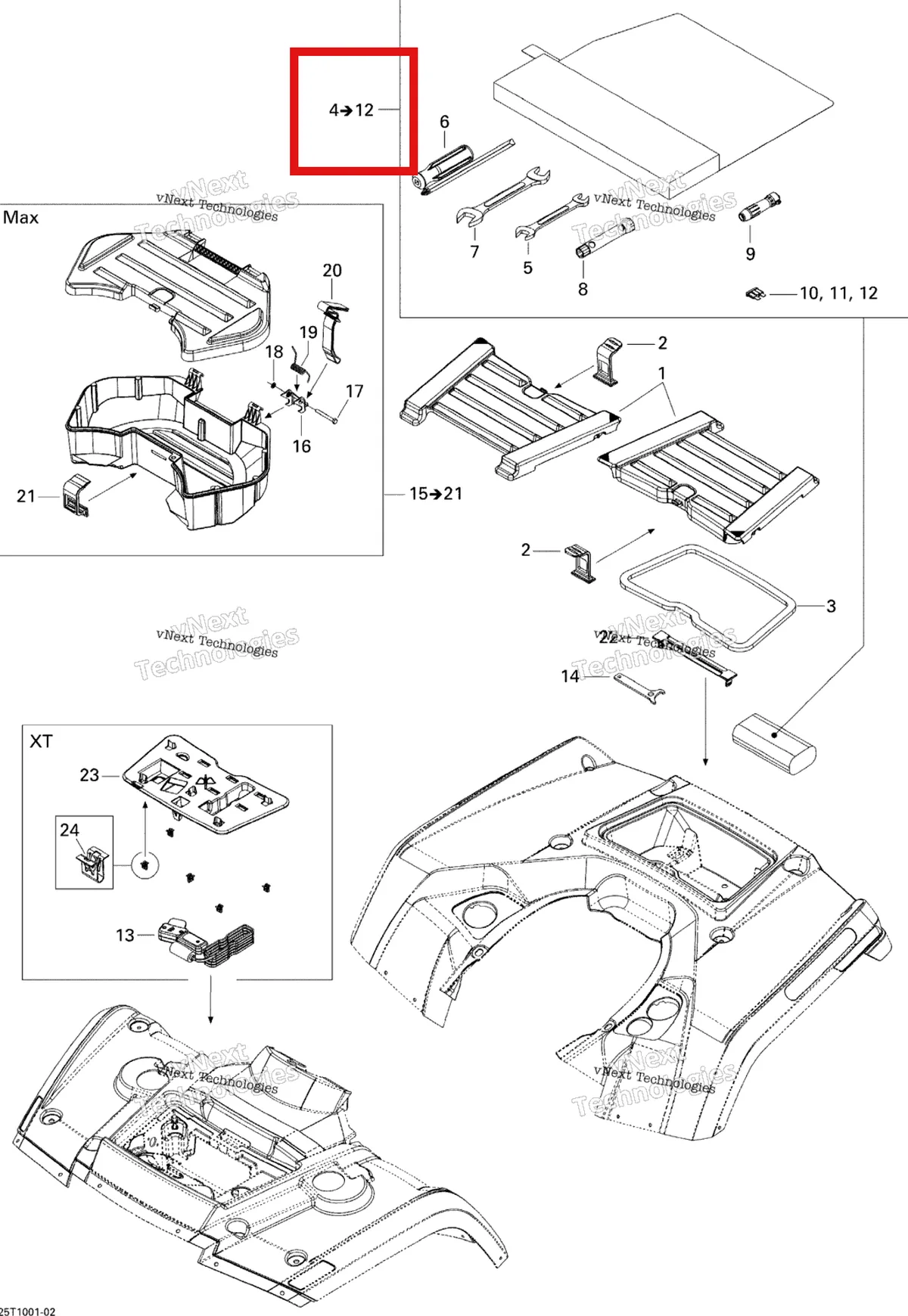 Деталь 704700096 на схеме узла 2010 Can-Am Outlander 400 EFI Front And Rear Trays