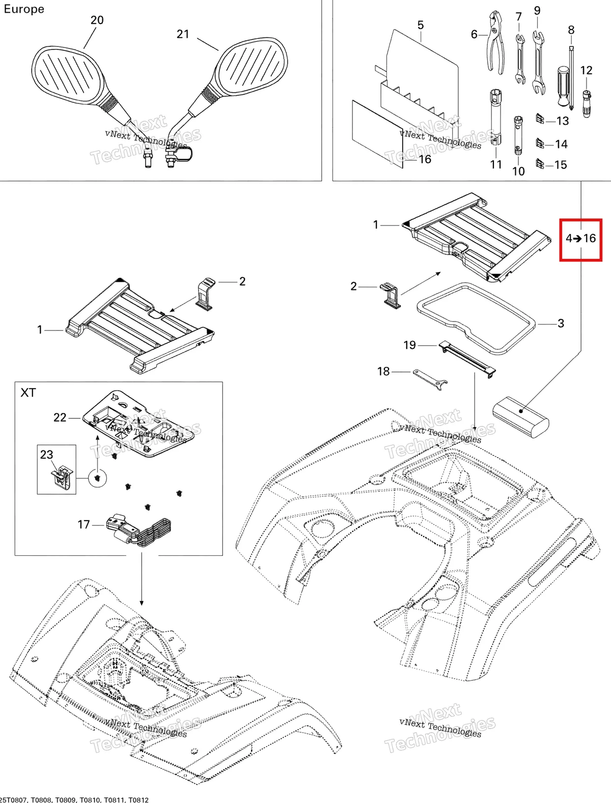 Деталь 704700106 (Owner Tool комплект включает 4 to 16 Can-Am Outlander MAX 800 XT (2008) (704700106)) на схеме узла 2008 Can-Am Outlander 500 STD Front And Rear Trays Std