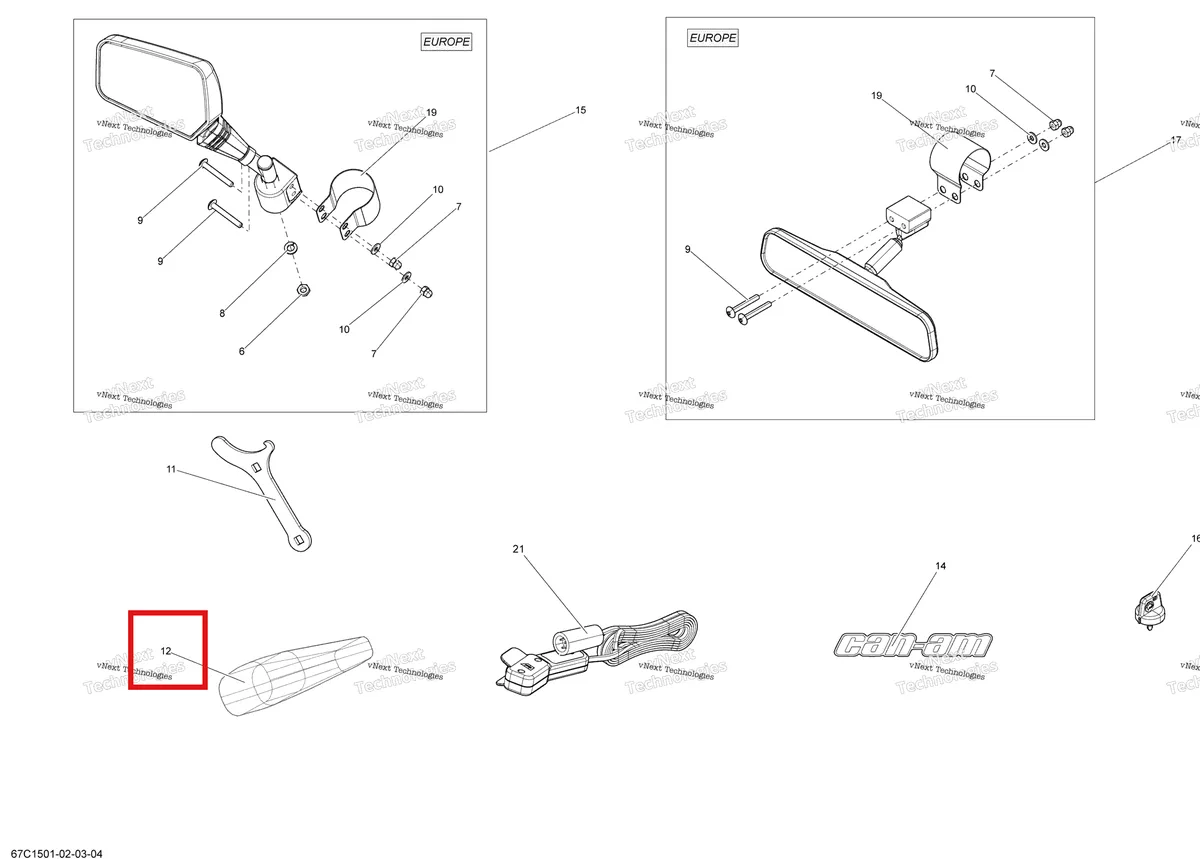 Деталь 704700161 на схеме узла 2015 Can-Am COMMANDER 1000_STD_DPS_XT_XTP Mirrors And Tools