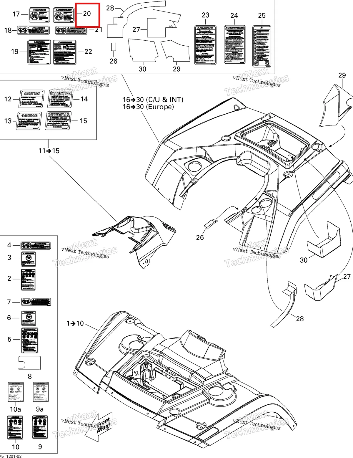 Деталь 704900006 на схеме узла 2013 Can-Am OUTLANDER STD, XT, 400 EFI Fender And Central Panel Kit