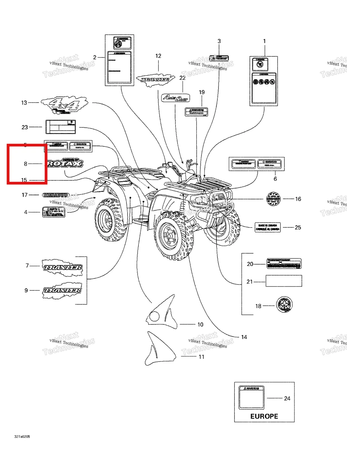 Деталь 704900020 на схеме узла 2002 Can-Am Traxter Autoshift Decals
