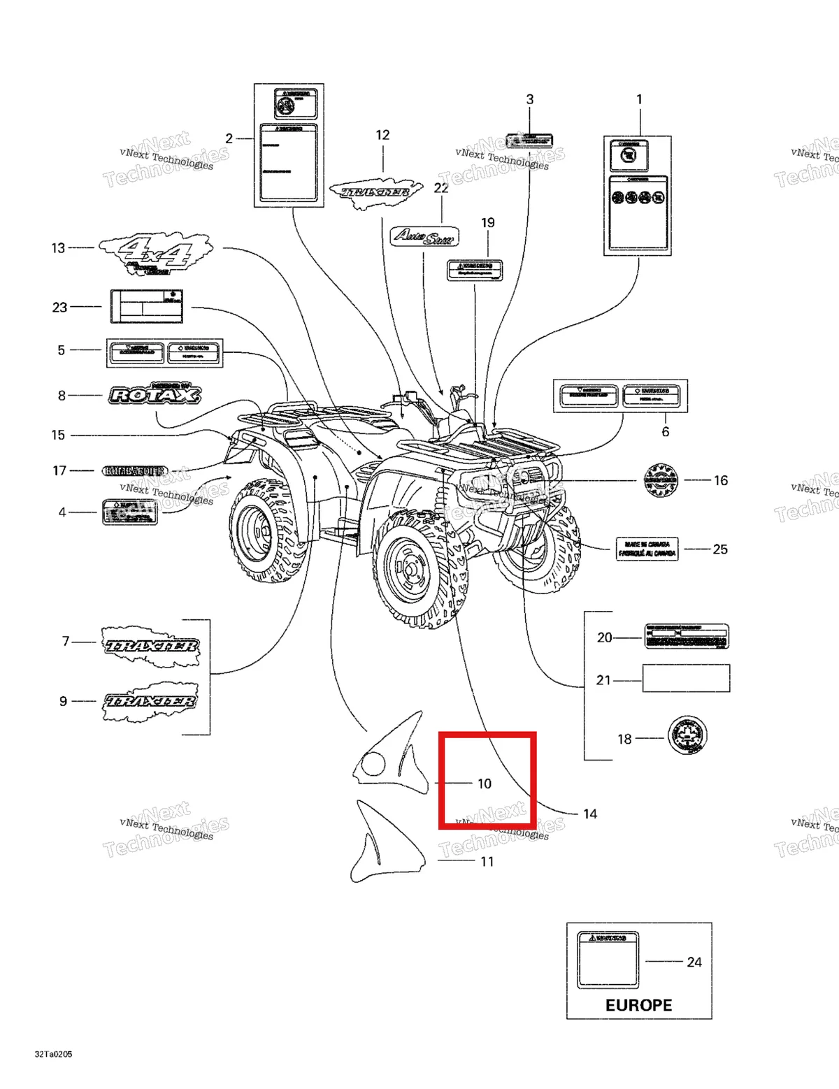Деталь 704900022 на схеме узла 2002 Can-Am Traxter Autoshift Decals