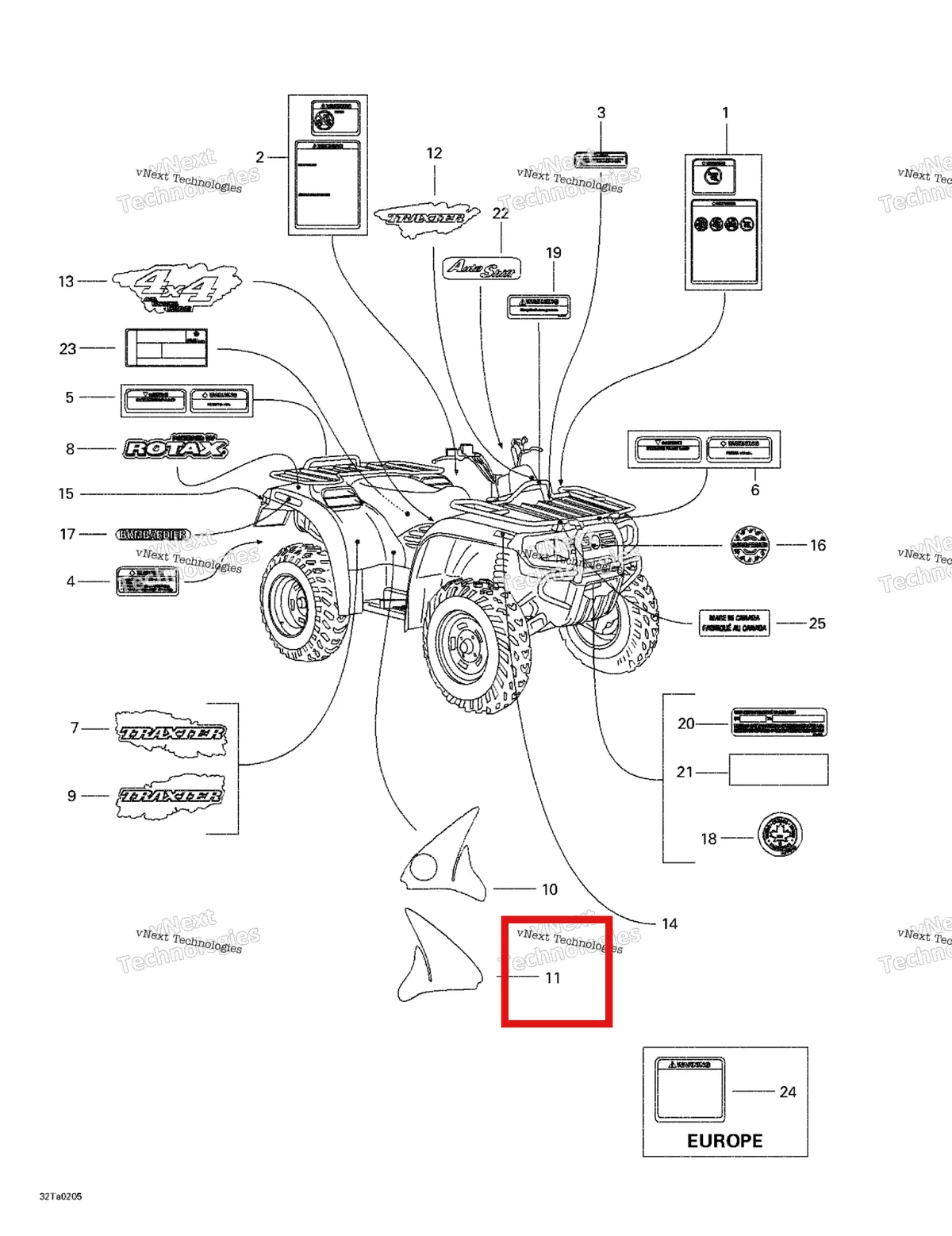 Деталь 704900023 на схеме узла 2002 Can-Am Traxter Autoshift Decals