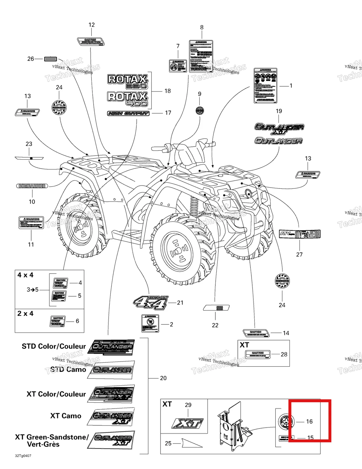 Деталь 704900032 на схеме узла 2004 Can-Am Outlander 330/400 STD 2 X 4 Decals