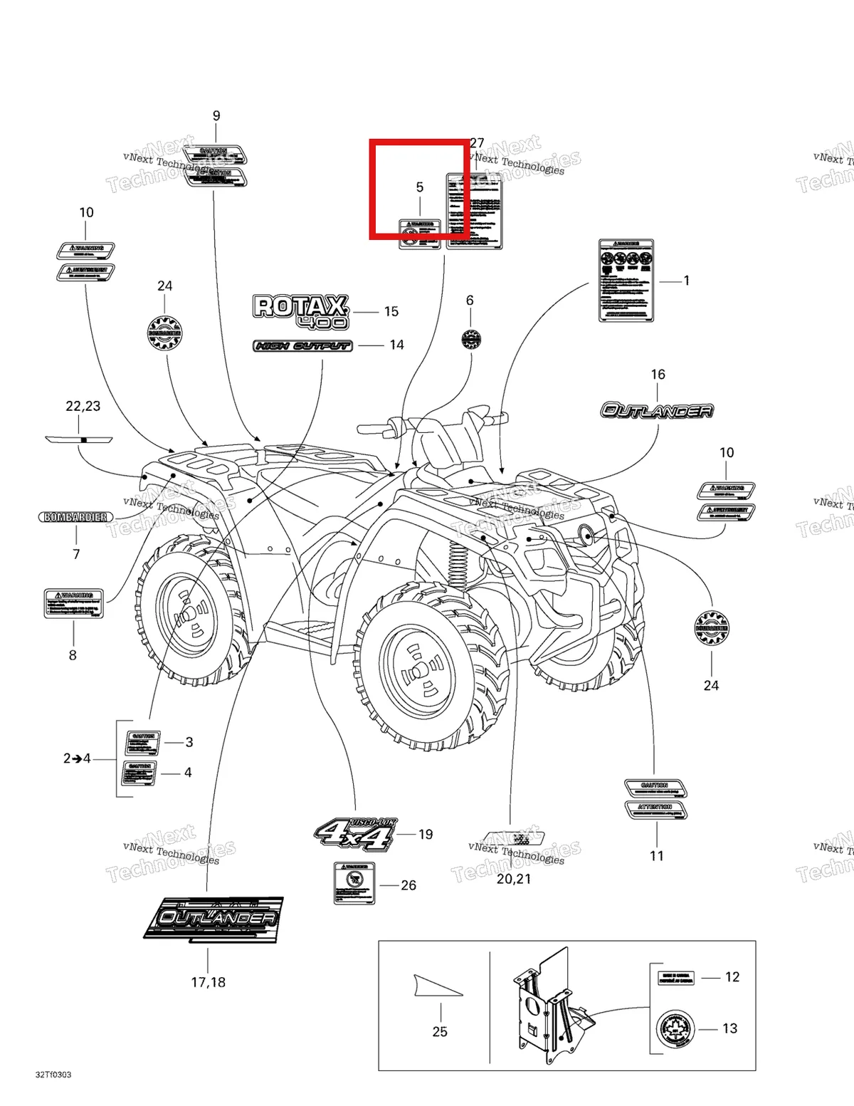 Деталь 704900035 на схеме узла 2003 Can-Am Outlander 400 Decals