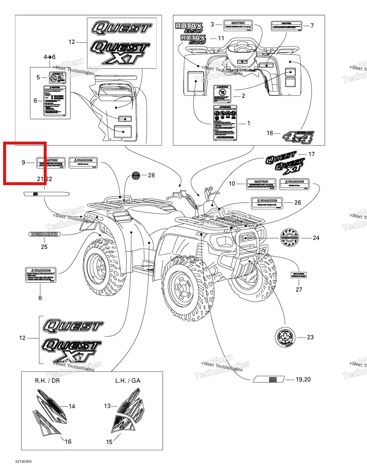 Деталь 704900036 на схеме узла 2004 Can-Am Quest STD Frame And Body