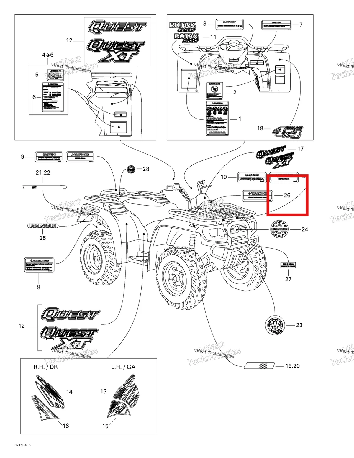 Деталь 704900038 на схеме узла 2004 Can-Am Quest STD Frame And Body
