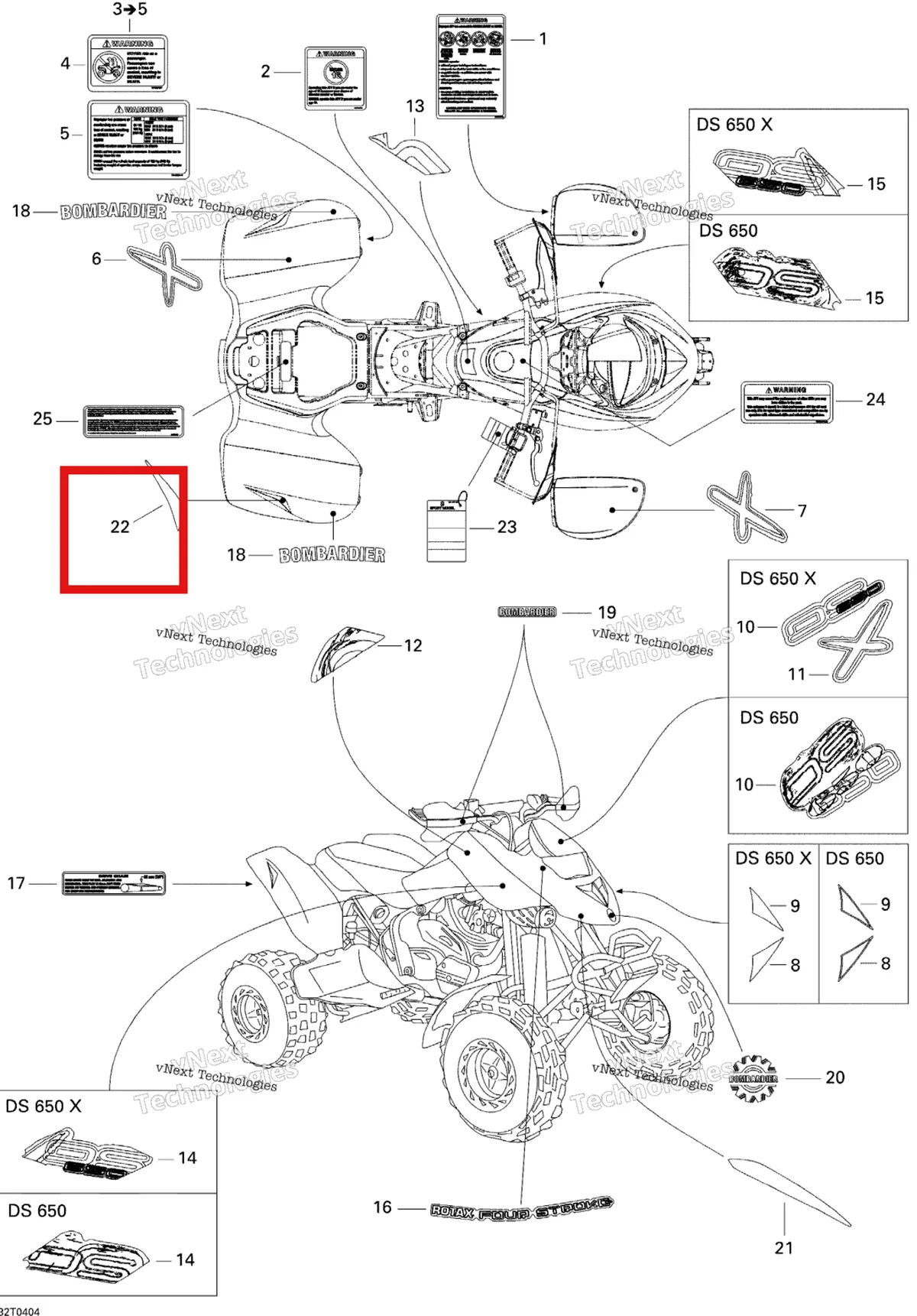 Деталь 704900060 на схеме узла 2005 Can-Am DS 650/DS 650 X Decals